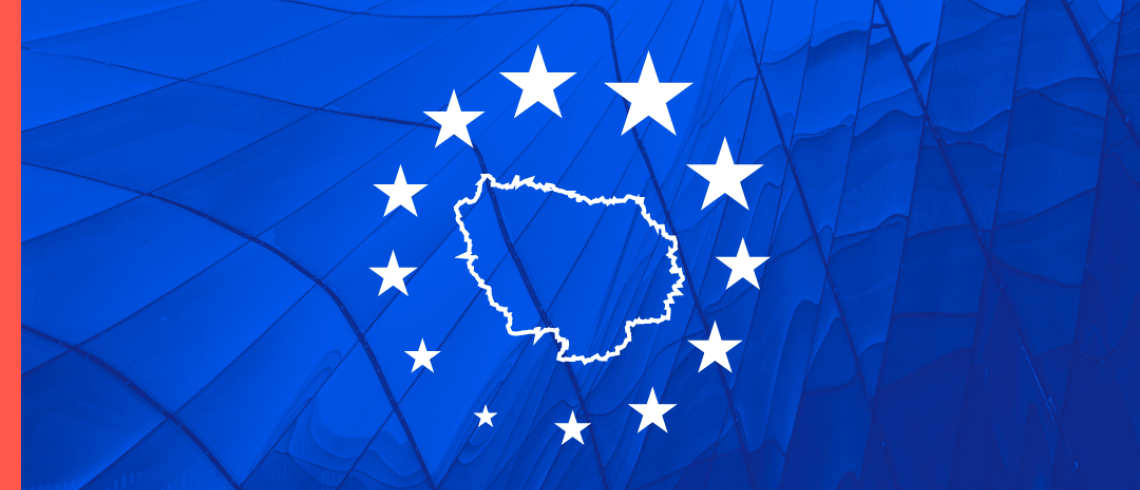 Image du territoire régional placé au centre des étoiles du drapeau européen