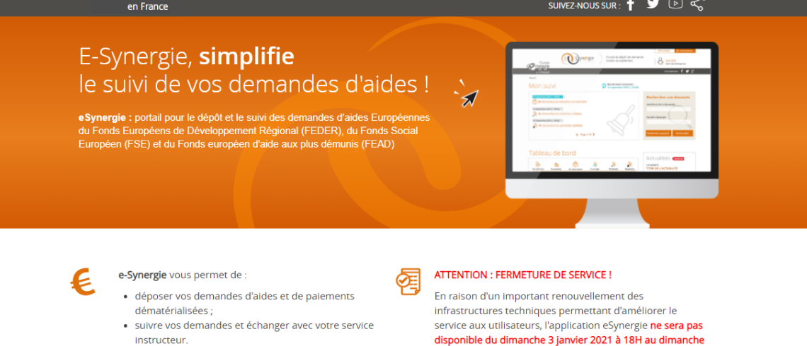 Image du site e-Synergie indiquant son indisponibilité pour mise à jour   