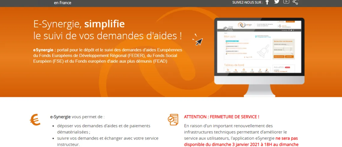 Image du site e-Synergie indiquant son indisponibilité pour mise à jour   