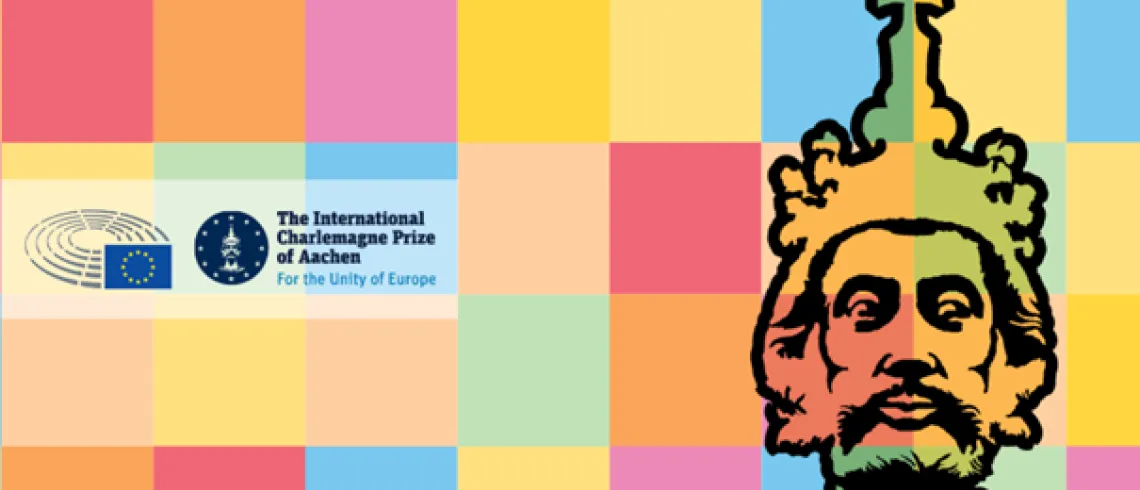 L'image présente le logo du Parlement européen et du prix international Charlemagne