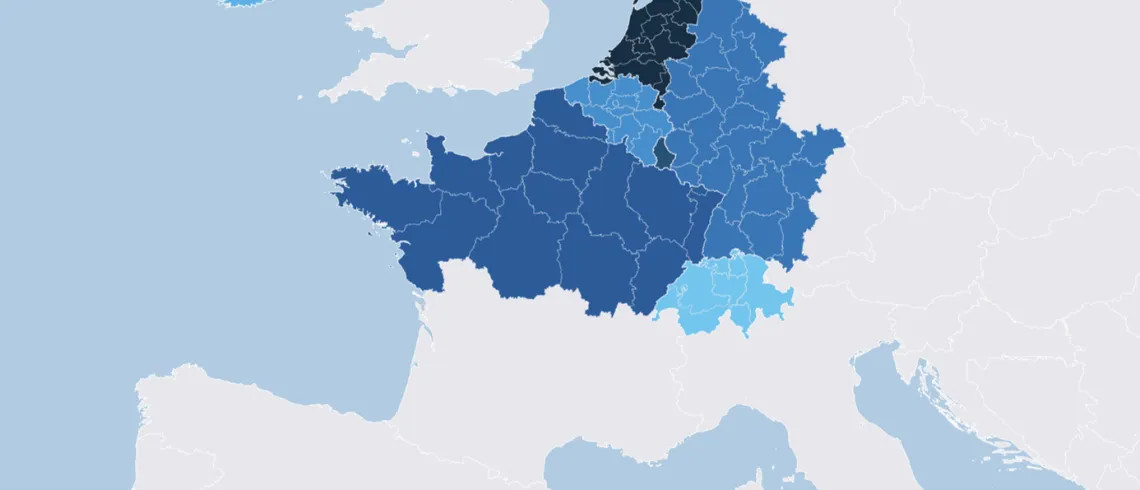 Image de la carte des territoires participants au programme Interreg Europe du Nord-Ouest (ENO)