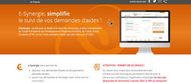 Image du site e-Synergie indiquant son indisponibilité pour mise à jour   