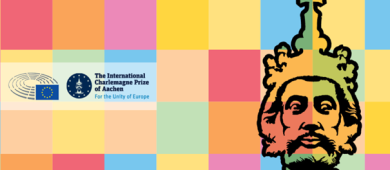 L'image présente le logo du Parlement européen et du prix international Charlemagne