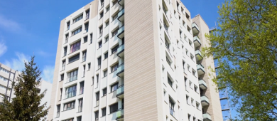 Photo de la façade extérieure de la copropriété J. Perrin à Sevran